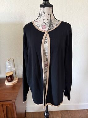 Dress Barn Black Cardigan with Beige Trim